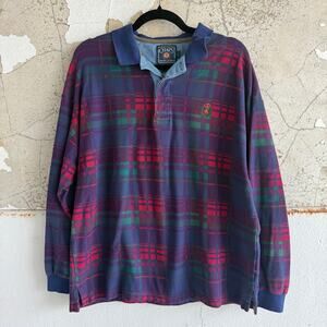 Ralph Lauren Chaps‎ Plaid Shirt Vintage 90s Long Sleeve Polo Mens L Preppy Retro
